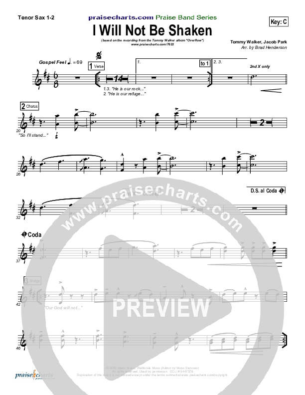 I Will Not Be Shaken Tenor Sax 1/2 (Tommy Walker)
