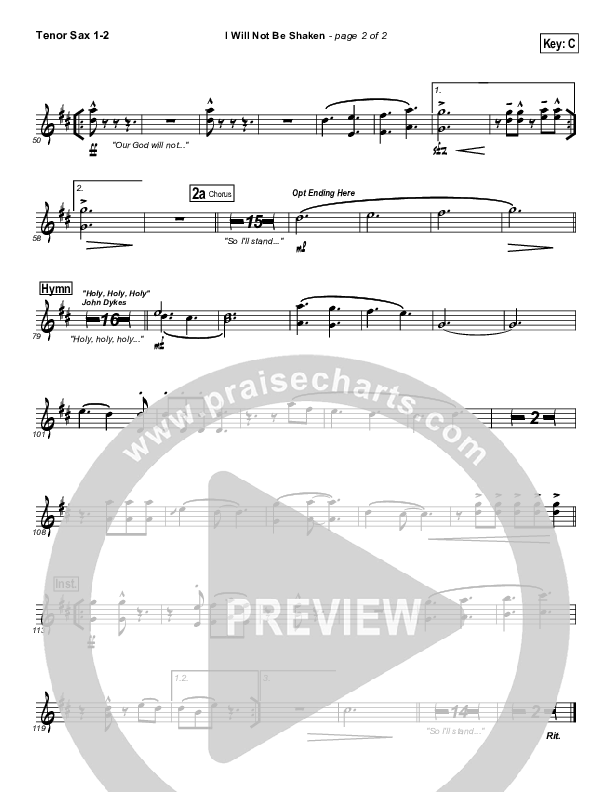 I Will Not Be Shaken Tenor Sax 1/2 (Tommy Walker)