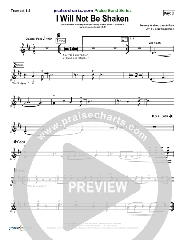 I Will Not Be Shaken Trumpet 1,2 (Tommy Walker)