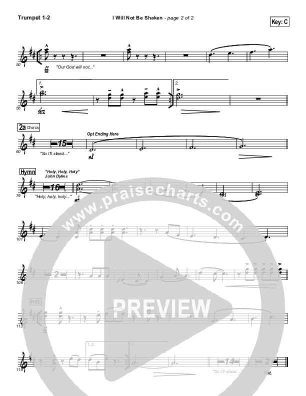 I Will Not Be Shaken Trumpet 1,2 (Tommy Walker)