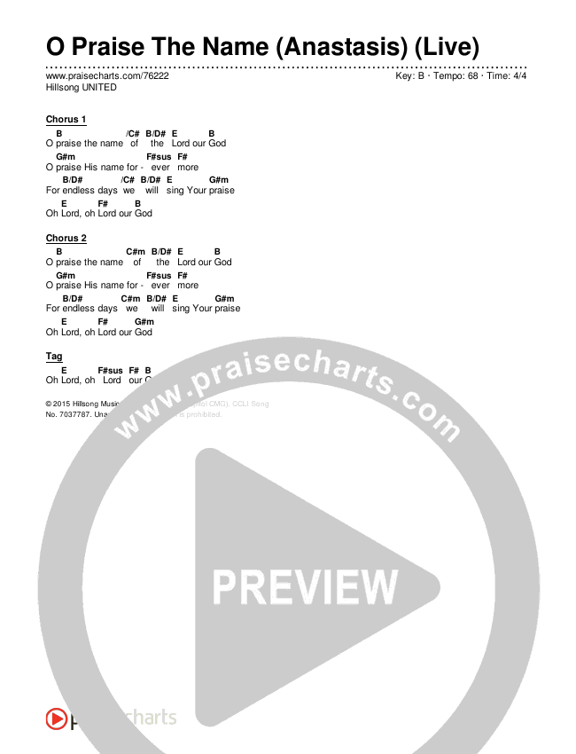 O Praise The Name (Anastasis) (Live) Chords & Lyrics (Hillsong UNITED)
