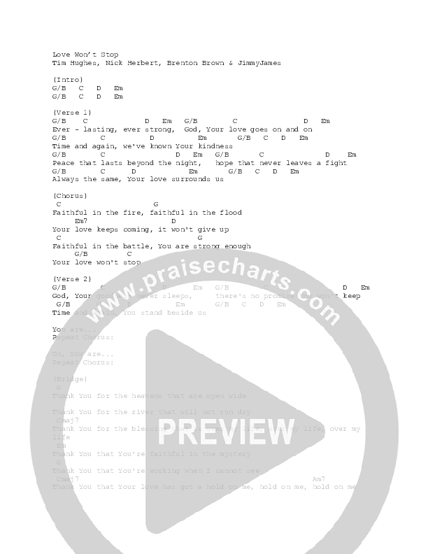 Love Won't Stop Chord Chart (Gas Street Music)