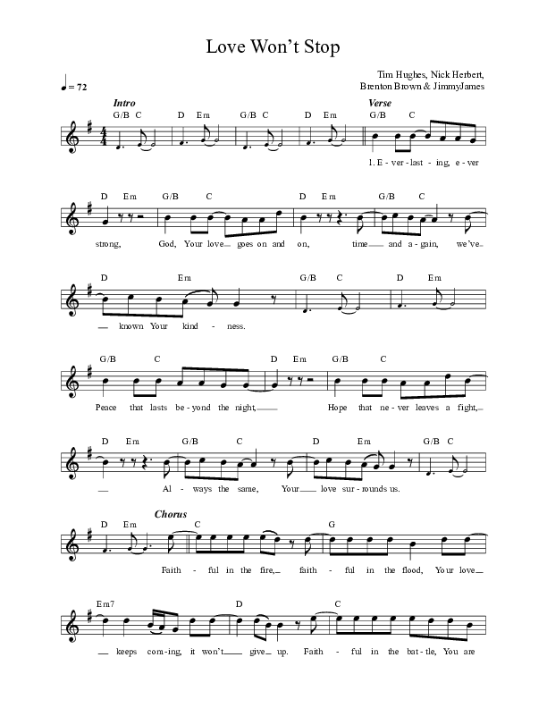 Love Won't Stop Lead Sheet (Gas Street Music)