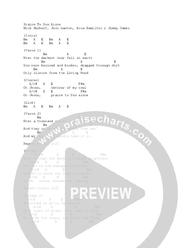 Praise To You Alone (Single) Chord Chart (Gas Street Music)