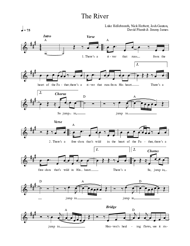 The River (Single) Lead Sheet (Gas Street Music)