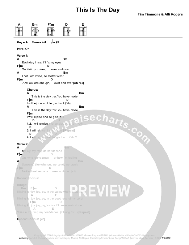 This Is The Day Chord Chart (Tim Timmons)