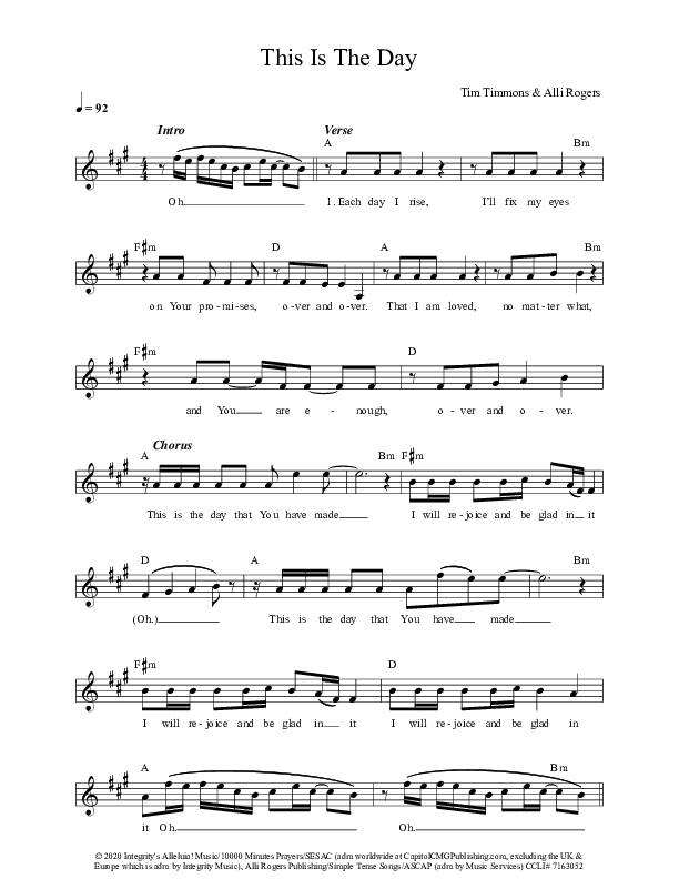 This Is The Day Lead Sheet (Tim Timmons)