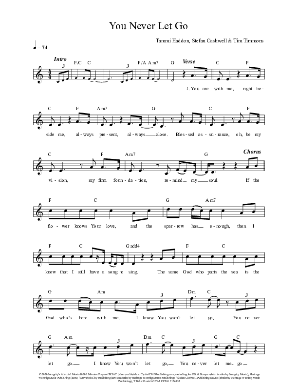 You Never Let Go Lead Sheet (Tim Timmons)