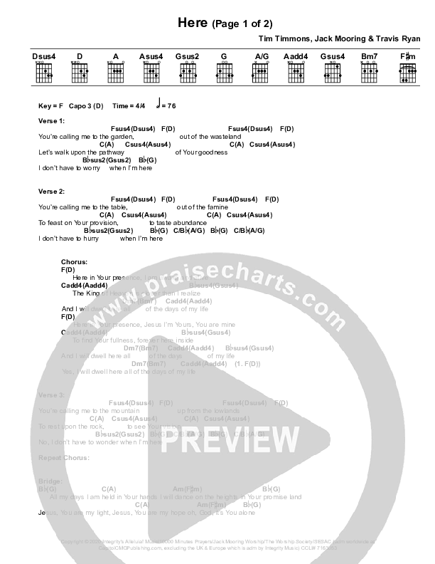 Here Chord Chart (Tim Timmons)