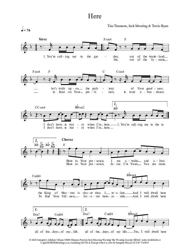 Here Lead Sheet (Tim Timmons)