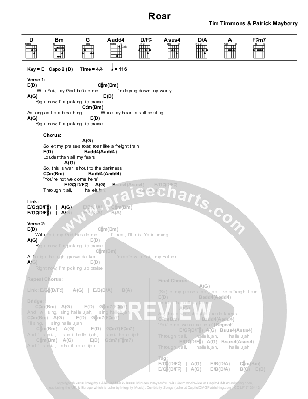 Roar Chord Chart (Tim Timmons)