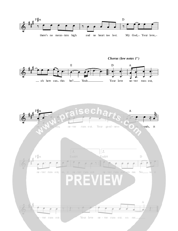 Never Runs Out Lead Sheet (Tim Timmons)