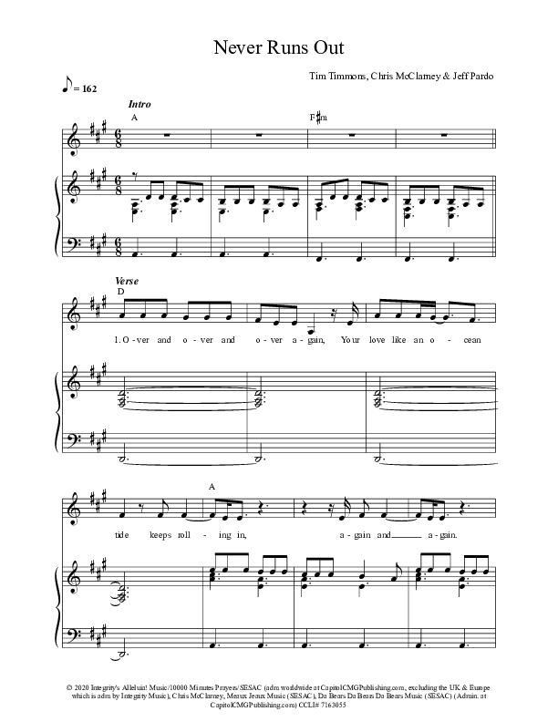 Never Runs Out Piano/Vocal (Tim Timmons)