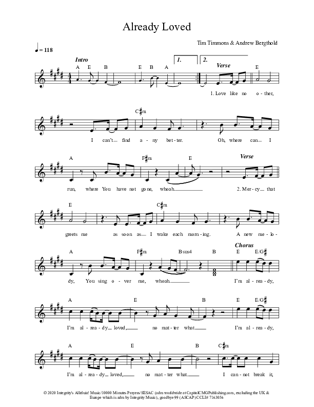 Already Loved Lead Sheet (Tim Timmons)