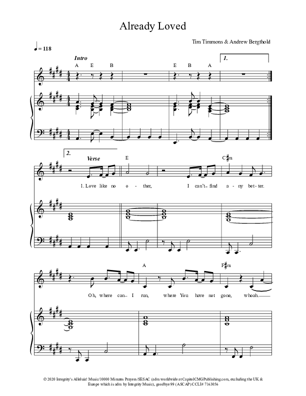 Already Loved Lead & Piano (Tim Timmons)