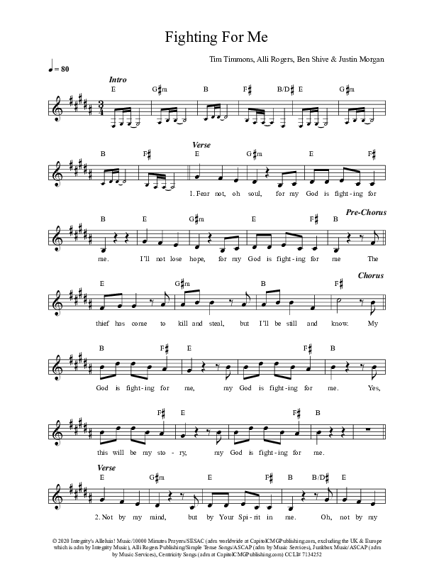 Fighting For Me Lead Sheet (Tim Timmons)