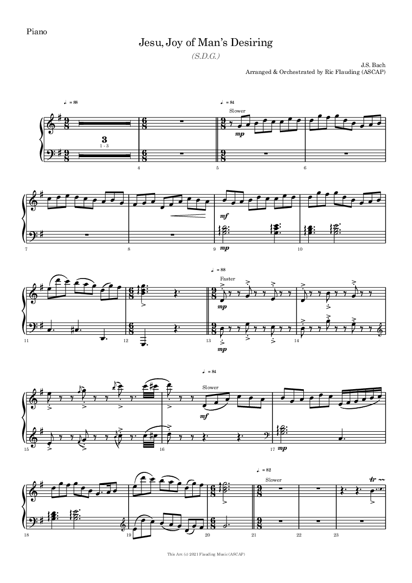 Jesu Joy Of Mans Desiring Piano Sheet (Ric Flauding)