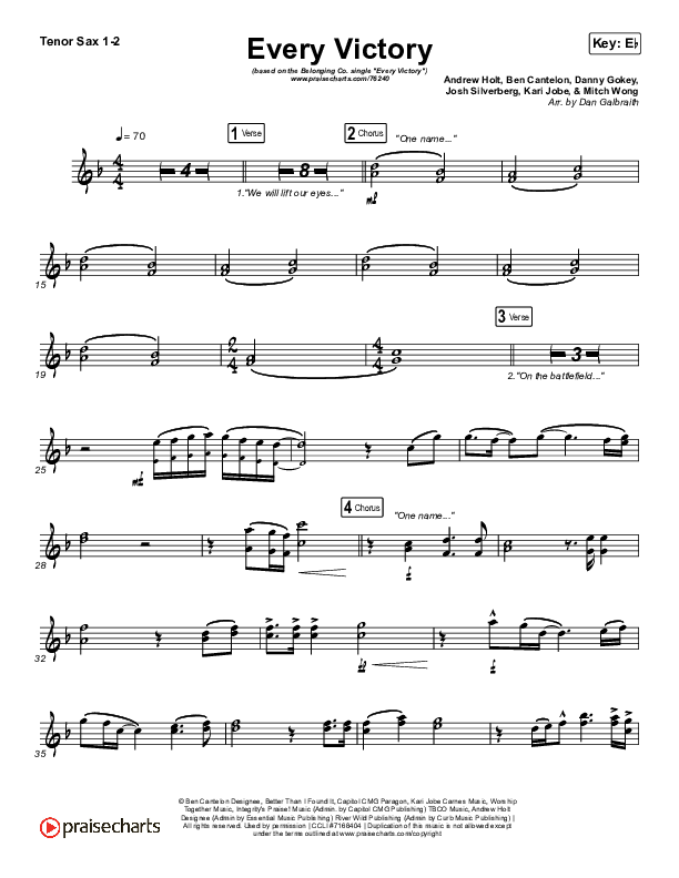 Every Victory Tenor Sax 1/2 (The Belonging Co / Danny Gokey)