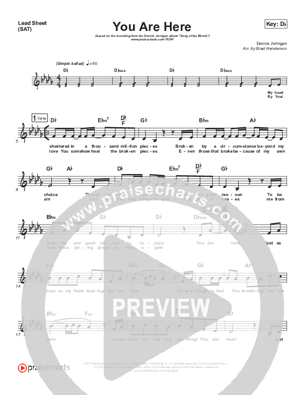 You Are Here Lead Sheet (SAT) (Dennis Jernigan)