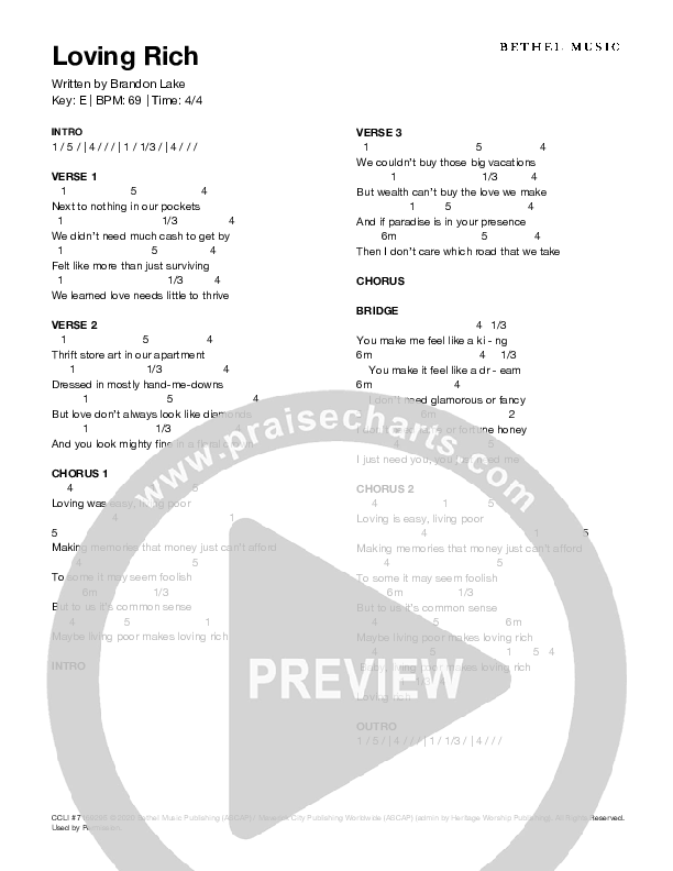 Loving Rich Chord Chart (Brandon Lake)