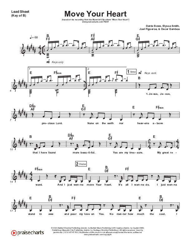 Move Your Heart Lead Sheet (Melody) (Maverick City Music / UPPERROOM / Dante Bowe / Elyssa Smith)