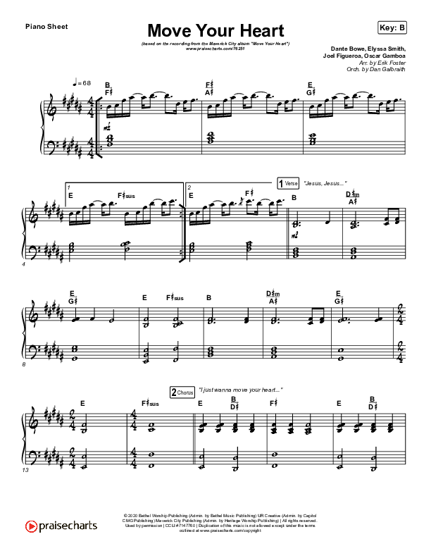 Move Your Heart Piano Sheet (Maverick City Music / UPPERROOM / Dante Bowe / Elyssa Smith)