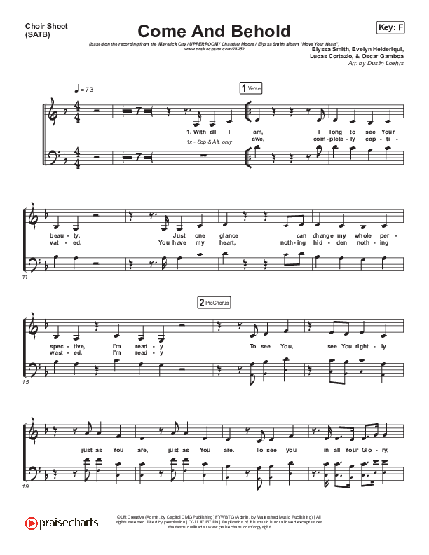 Come And Behold Choir Sheet (SATB) (Maverick City Music / UPPERROOM / Elyssa Smith / Chandler Moore)