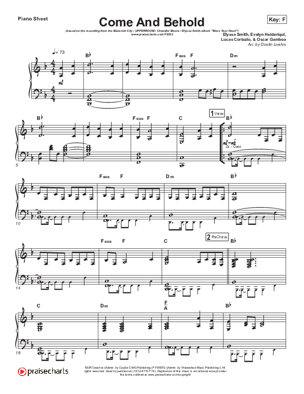 Come And Behold Piano Sheet (Maverick City Music / UPPERROOM / Elyssa Smith / Chandler Moore)