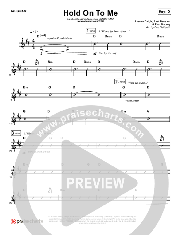 Hold On To Me Acoustic Guitar (Lauren Daigle)