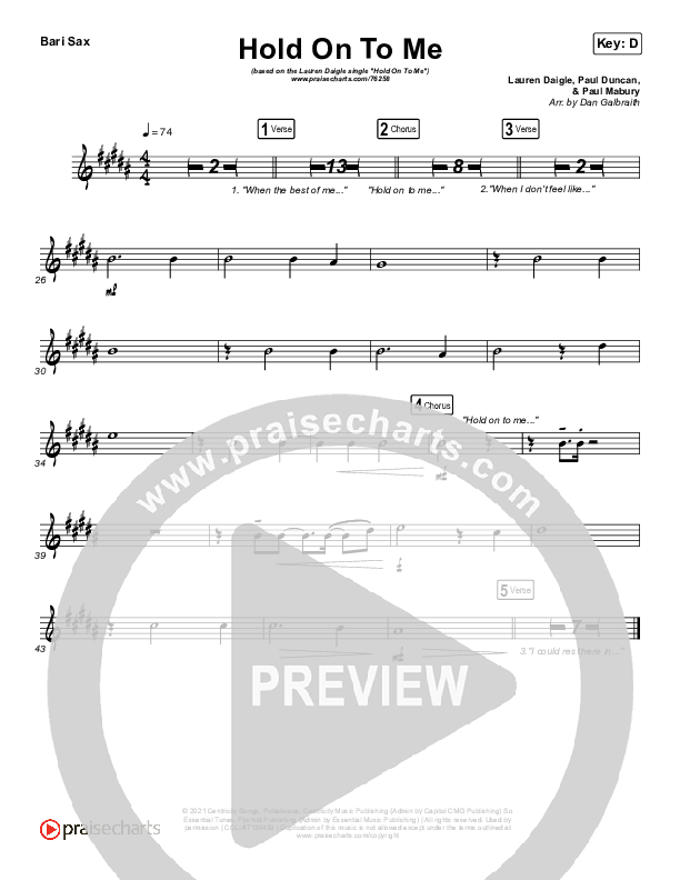 Hold On To Me Bari Sax (Lauren Daigle)