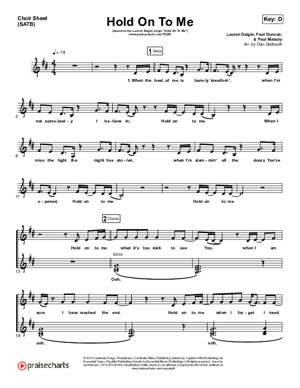 Hold On To Me Choir Vocals (SATB) (Lauren Daigle)
