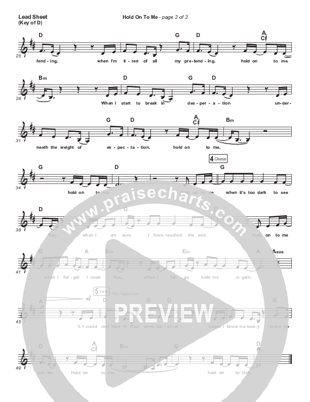 Hold On To Me Lead Sheet (Melody) (Lauren Daigle)