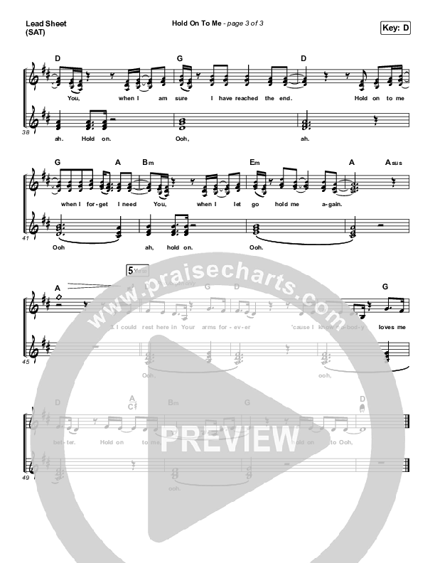 Hold On To Me Lead Sheet (SAT) (Lauren Daigle)