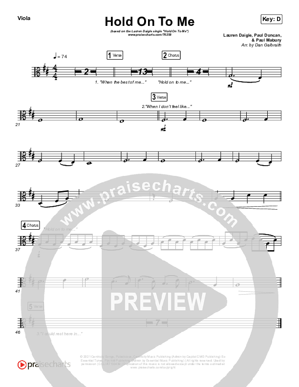 Hold On To Me Viola (Lauren Daigle)