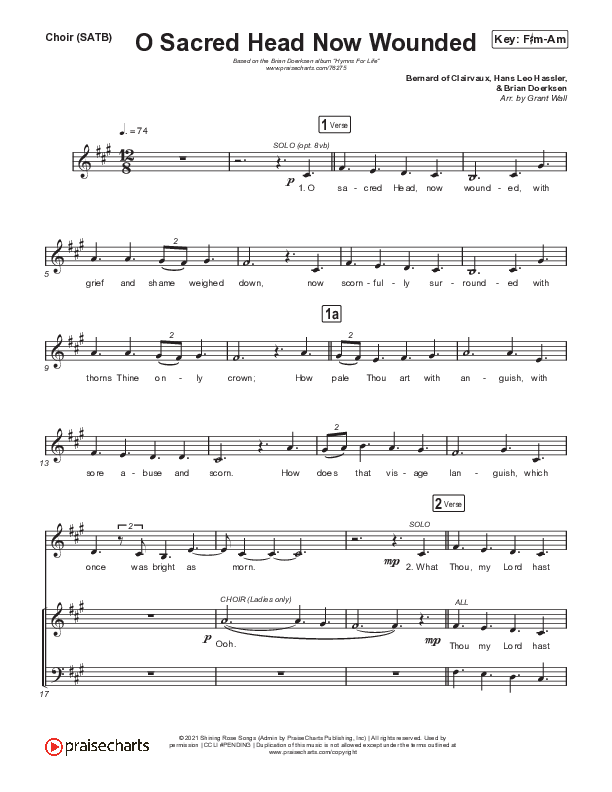O Sacred Head Now Wounded Choir Sheet (SATB) (Brian Doerksen)