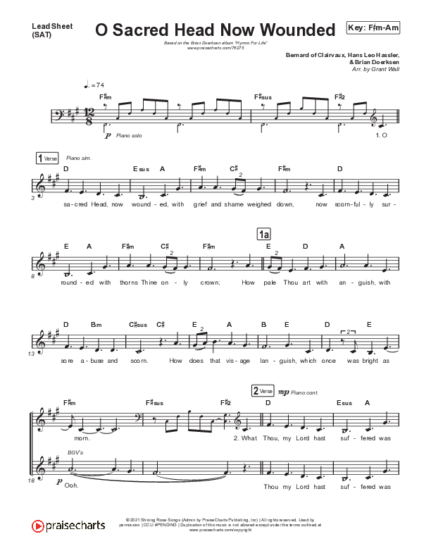 O Sacred Head Now Wounded Lead Sheet (SAT) (Brian Doerksen)