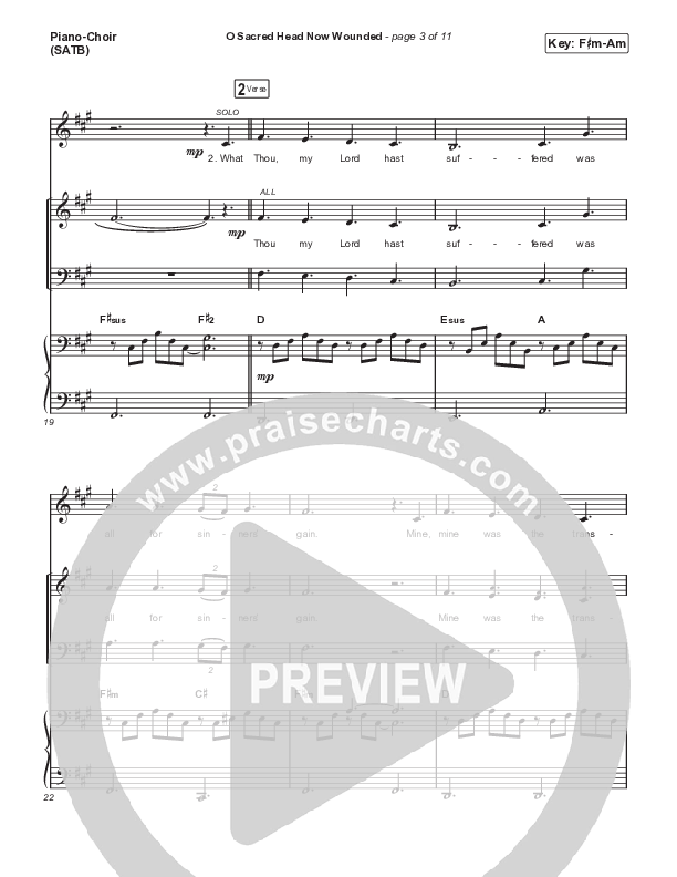 O Sacred Head Now Wounded Piano/Vocal (SATB) (Brian Doerksen)
