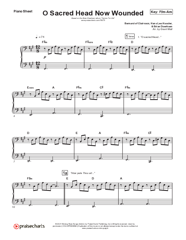 O Sacred Head Now Wounded Piano Sheet (Brian Doerksen)