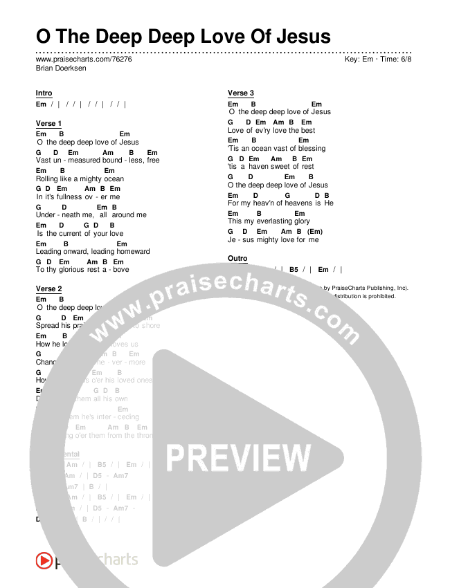 O The Deep Deep Love Of Jesus Chords & Lyrics (Brian Doerksen)