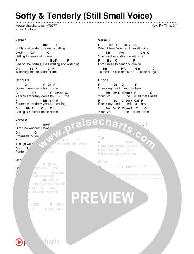 Softy & Tenderly (Still Small Voice) Chords & Lyrics (Brian Doerksen)