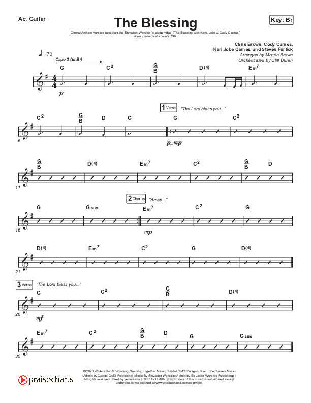 The Blessing (Choral Anthem SATB) Acoustic Guitar (Elevation Worship / Cody Carnes / Kari Jobe / Arr. Cliff Duren / Mason Brown)