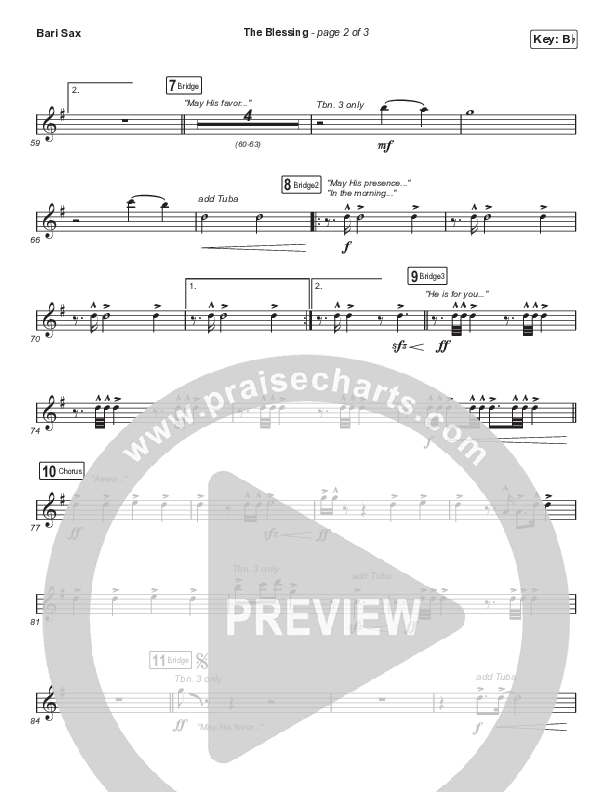 The Blessing (Choral Anthem SATB) Bari Sax (Elevation Worship / Cody Carnes / Kari Jobe / Arr. Cliff Duren / Mason Brown)