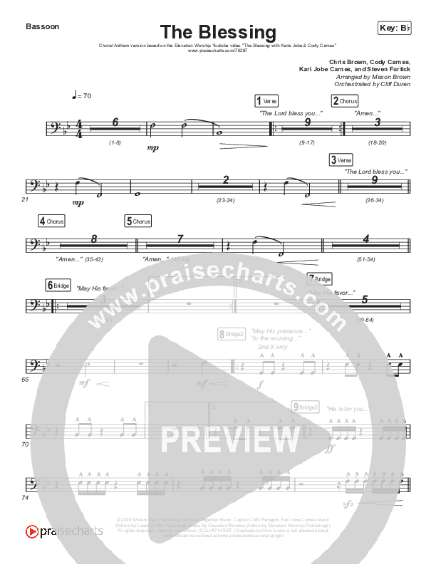 The Blessing (Choral Anthem SATB) Bassoon (Elevation Worship / Cody Carnes / Kari Jobe / Arr. Cliff Duren / Mason Brown)