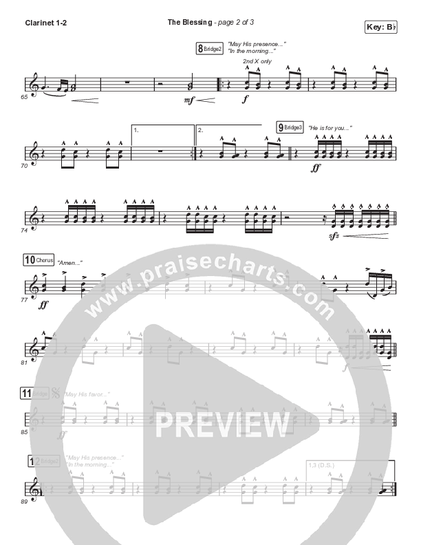The Blessing (Choral Anthem SATB) Clarinet 1/2 (Elevation Worship / Cody Carnes / Kari Jobe / Arr. Cliff Duren / Mason Brown)