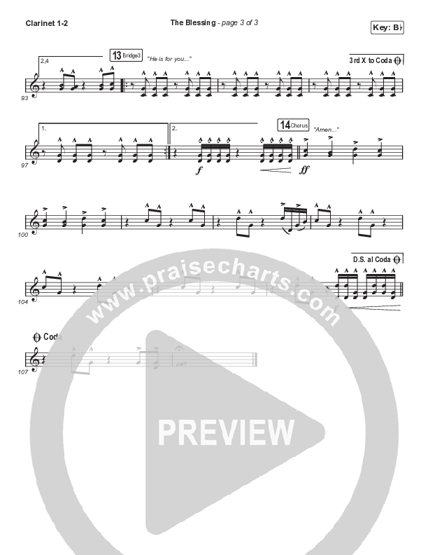 The Blessing (Choral Anthem SATB) Clarinet 1/2 (Elevation Worship / Cody Carnes / Kari Jobe / Arr. Cliff Duren / Mason Brown)