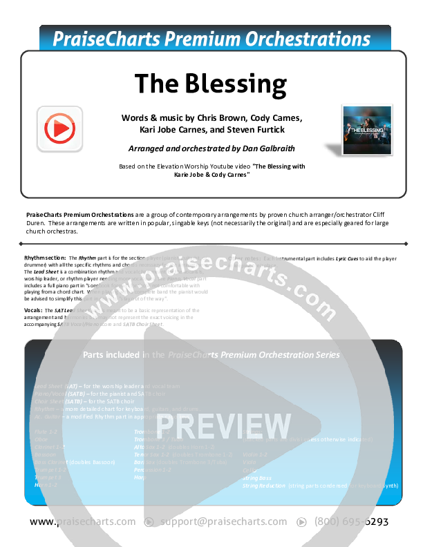 The Blessing (Choral Anthem SATB) Orchestration (with Vocals) (Elevation Worship / Cody Carnes / Kari Jobe / Arr. Cliff Duren / Mason Brown)