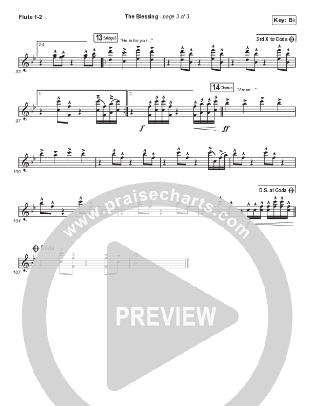 The Blessing (Choral Anthem SATB) Flute 1/2 (Elevation Worship / Cody Carnes / Kari Jobe / Arr. Cliff Duren / Mason Brown)