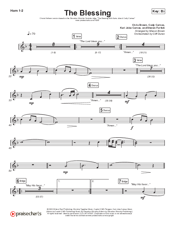 The Blessing (Choral Anthem SATB) Brass Pack (Elevation Worship / Cody Carnes / Kari Jobe / Arr. Cliff Duren / Mason Brown)