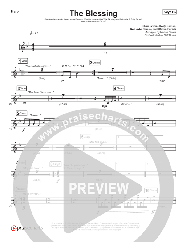 The Blessing (Choral Anthem SATB) Harp (Elevation Worship / Cody Carnes / Kari Jobe / Arr. Cliff Duren / Mason Brown)