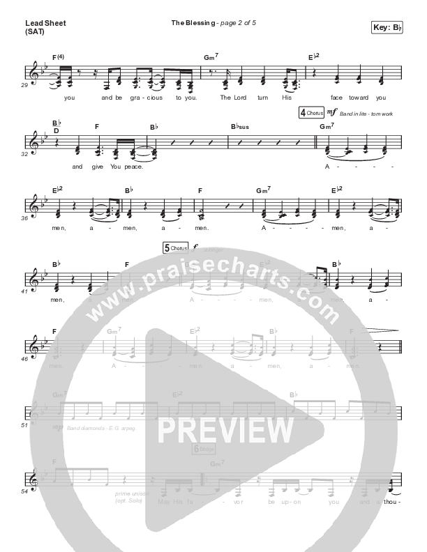 The Blessing (Choral Anthem SATB) Lead Sheet (SAT) (Elevation Worship / Cody Carnes / Kari Jobe / Arr. Cliff Duren / Mason Brown)
